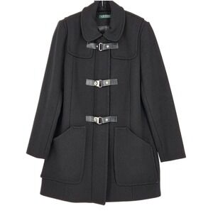 Lauren Ralph Lauren Women's 4 Wool‎ Blend Duffle Coat Buckle Toggles Black VTG